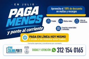 Colima invita a aprovechar en julio el descuento total en recargos